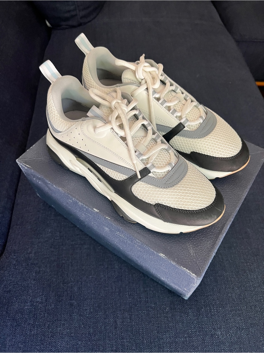 Dior Men's B22 Multi-Tone Mesh & Leather Sneakers - White/Gray/Black